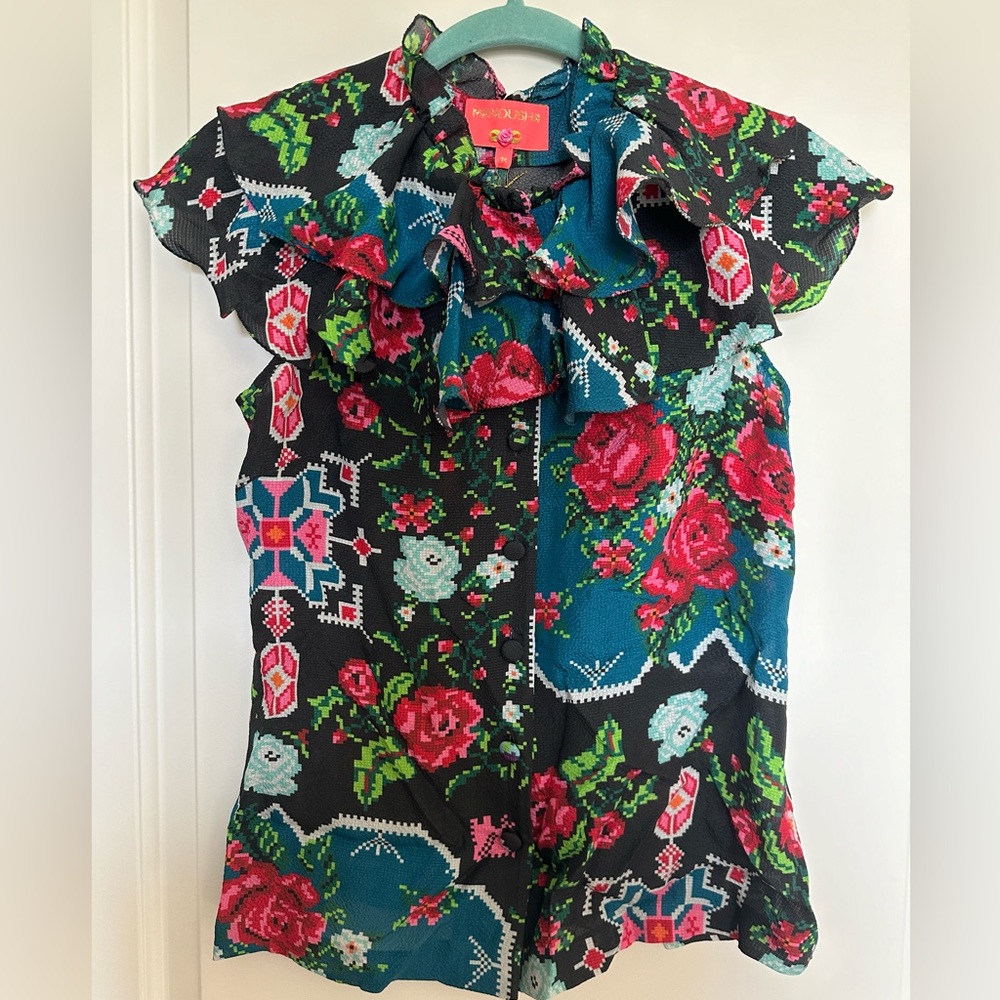 MANOUSH 100% Silk Floral Ruffle Blouse